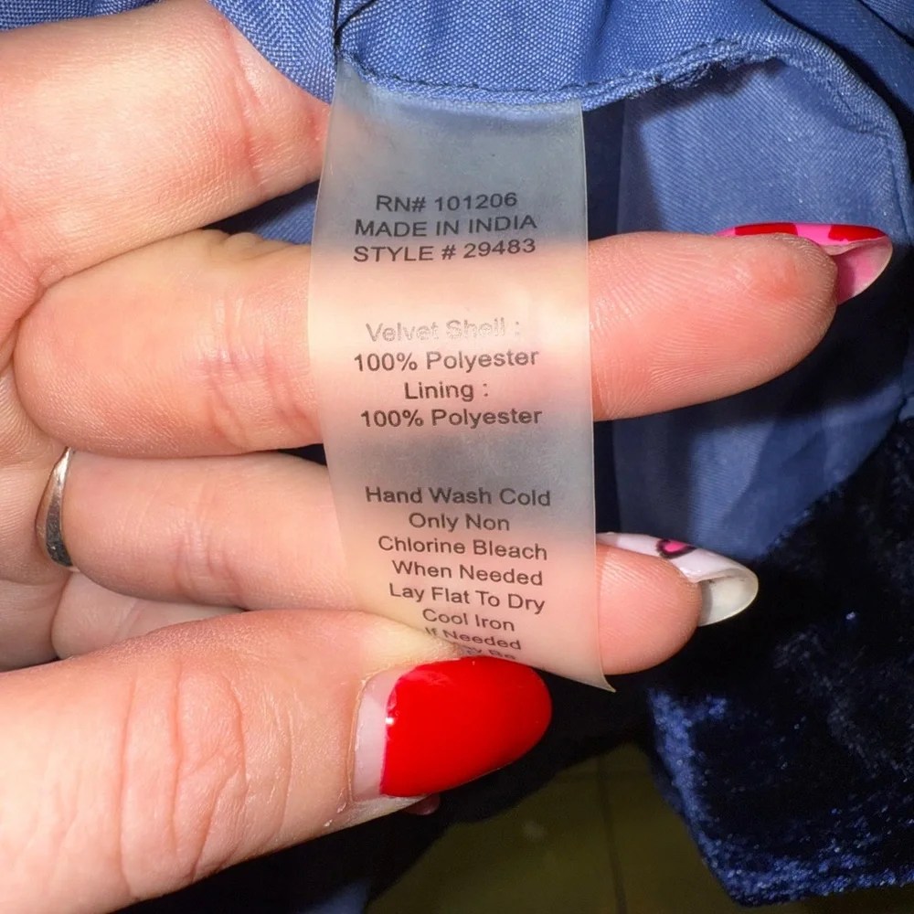 Soft Surroundings Navy Blue Velvet Embroidered Trench Coat - Picture 4 of 16